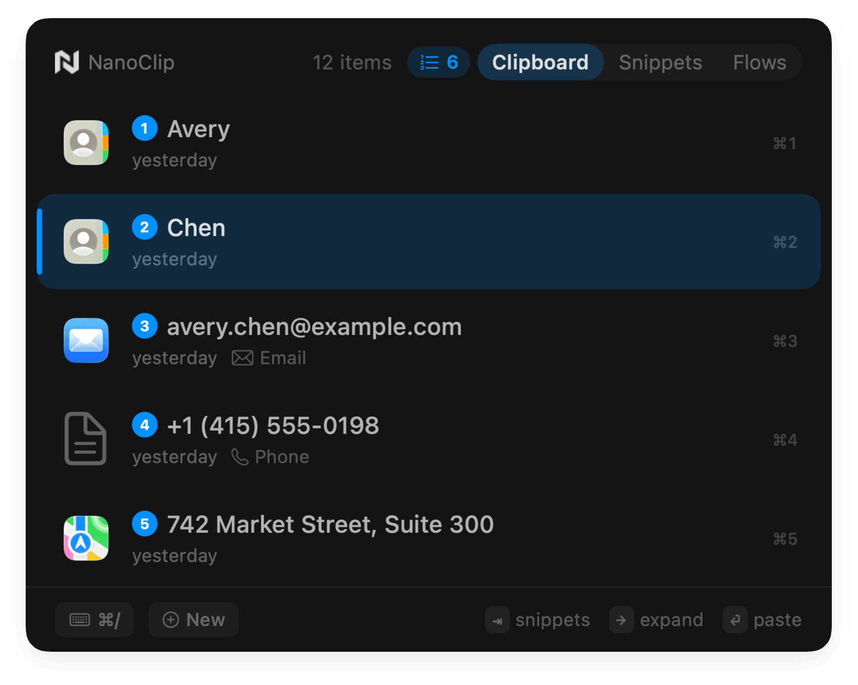 NanoClip paste queue showing several values ready to paste in order