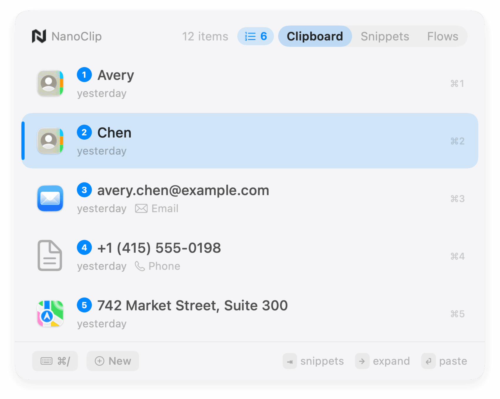 NanoClip paste queue showing several values ready to paste in order