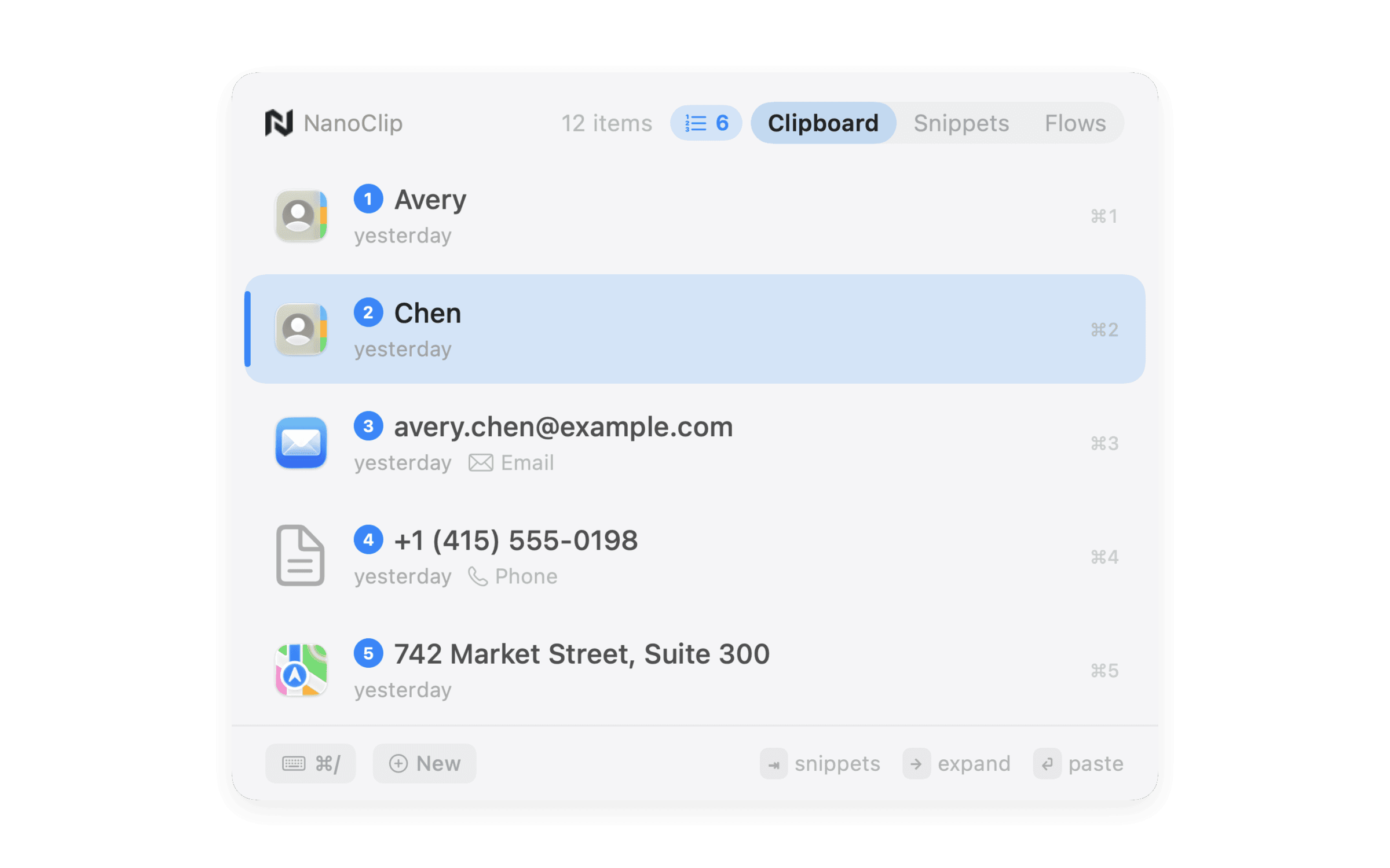 NanoClip paste queue with clipboard items ready to paste in order