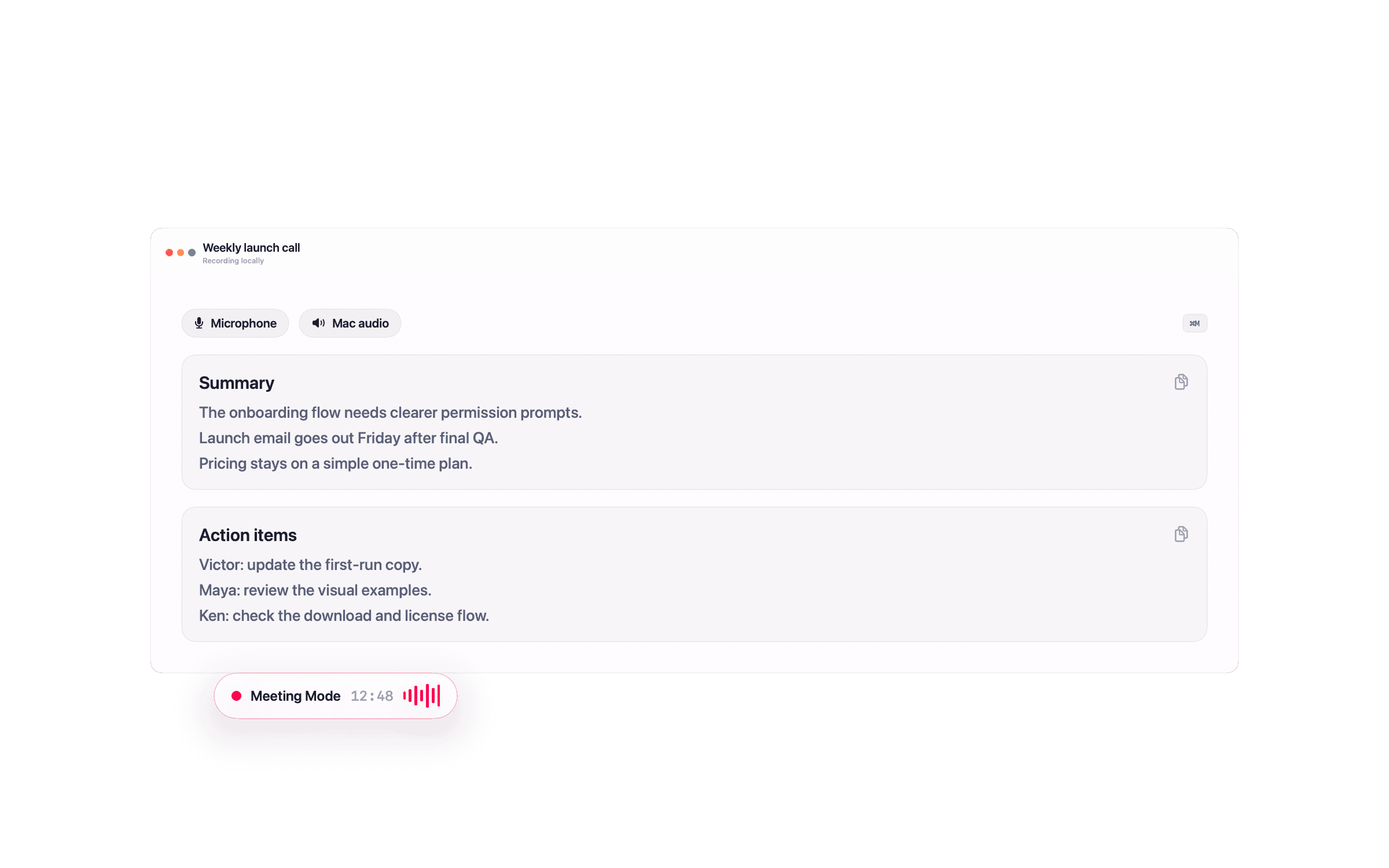 NanoVoice Meeting Mode recording indicator