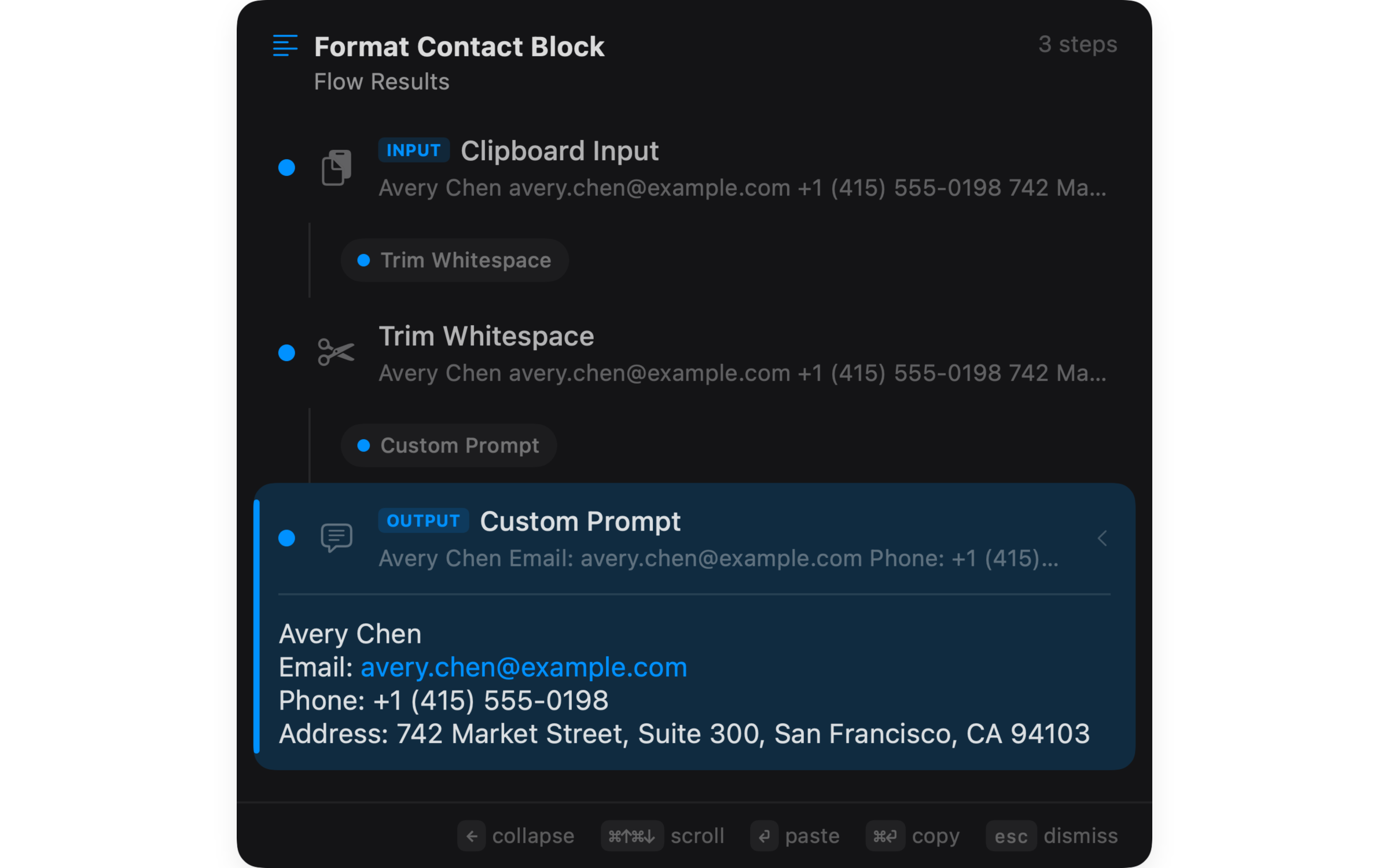 NanoClip flow result window over a Mac desktop
