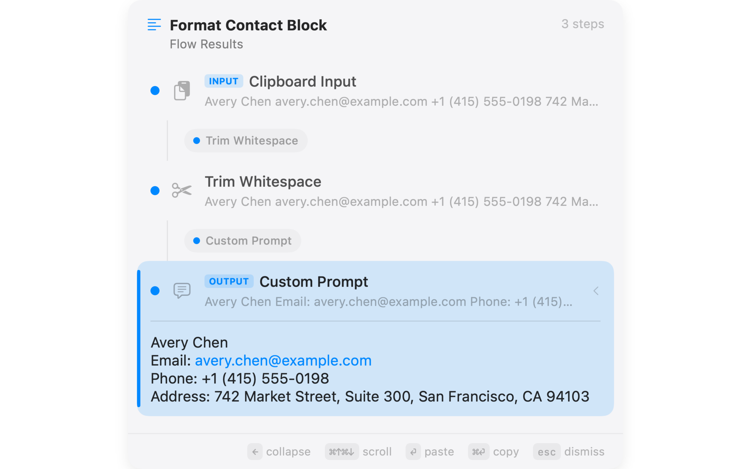 NanoClip flow result window over a Mac desktop
